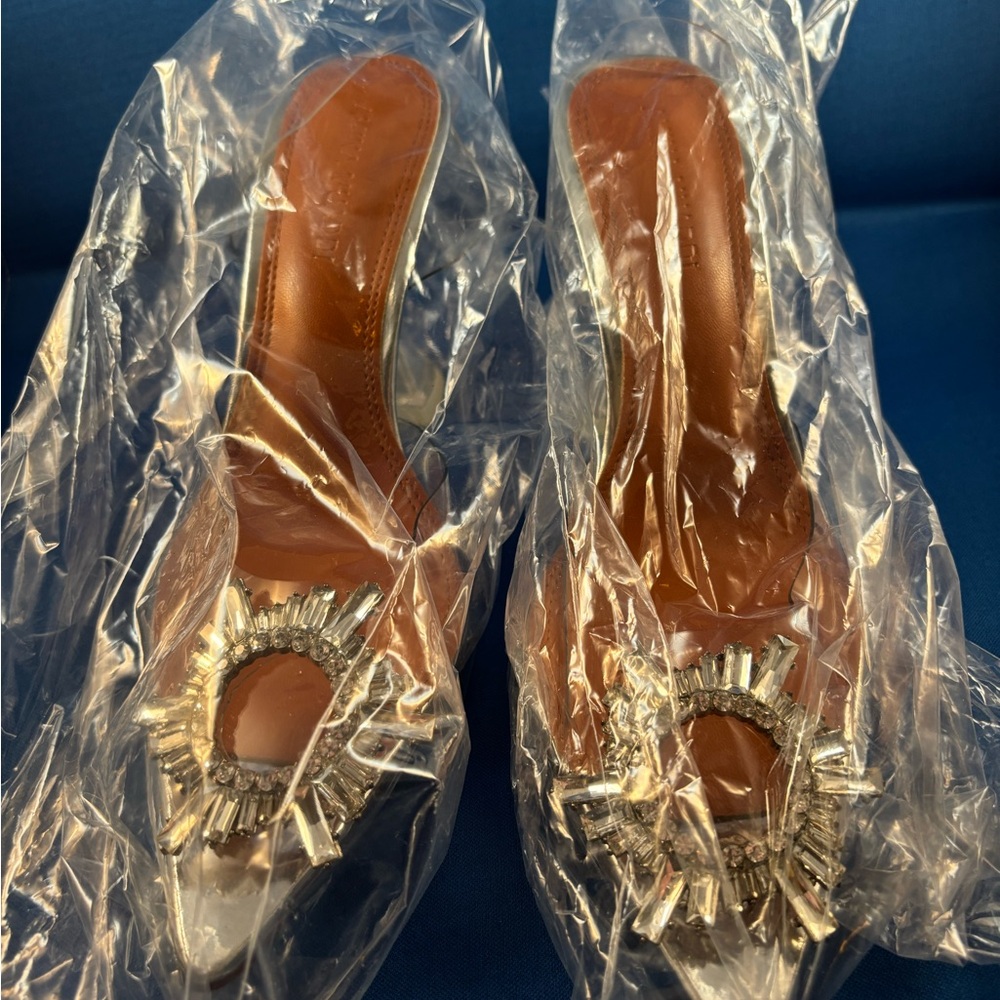 Amina Muaddi Elegant Silver Embellished Women's Mules size 39 - Picture 5 of 5